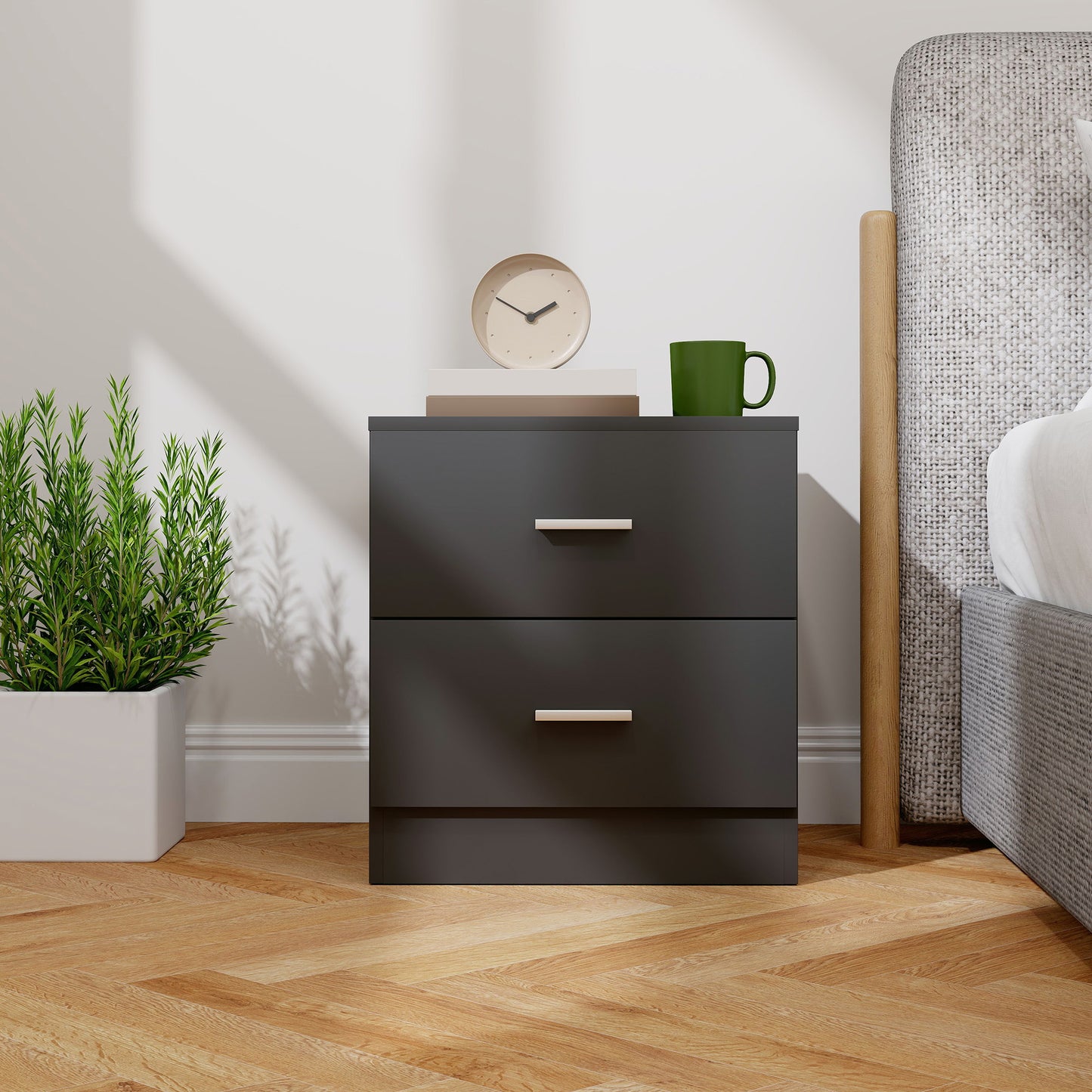 Modern Bedside Table, Beside Cabinet with 2 Drawers, for Bedroom, Living Room, Black