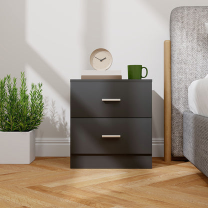 Modern Bedside Table, Beside Cabinet with 2 Drawers, for Bedroom, Living Room, Black