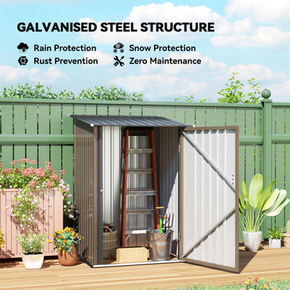 3.3 x 3.4ft Lean To Steel Garden Shed with Locking Door - Brown/Grey