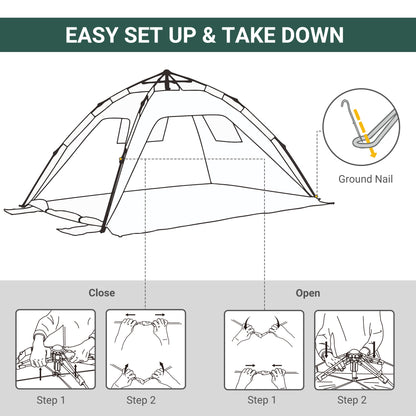 Beach Tent for 1-2 Person Pop-up Design with 2 Mesh Windows & 2 Doors Dark Green