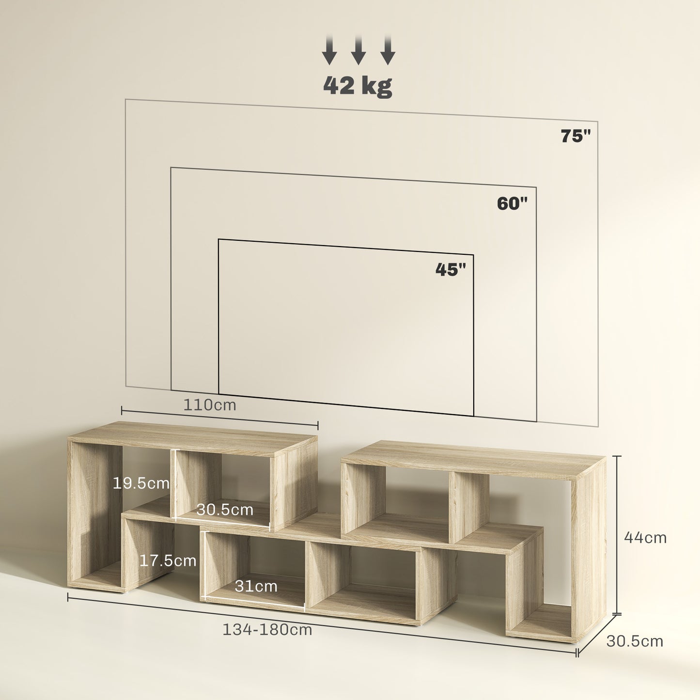 Three-Block Modular TV Stand - Grey Wood-Effect
