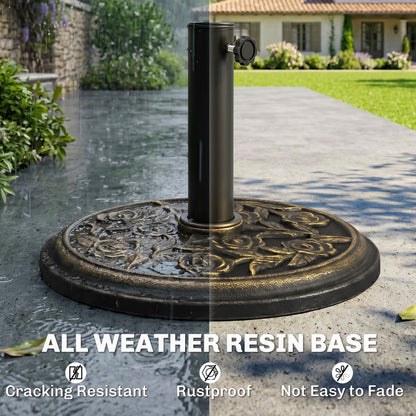 9kg Garden Parasol Base, Round Resin Cast Iron Effect Sun Umbrella Base