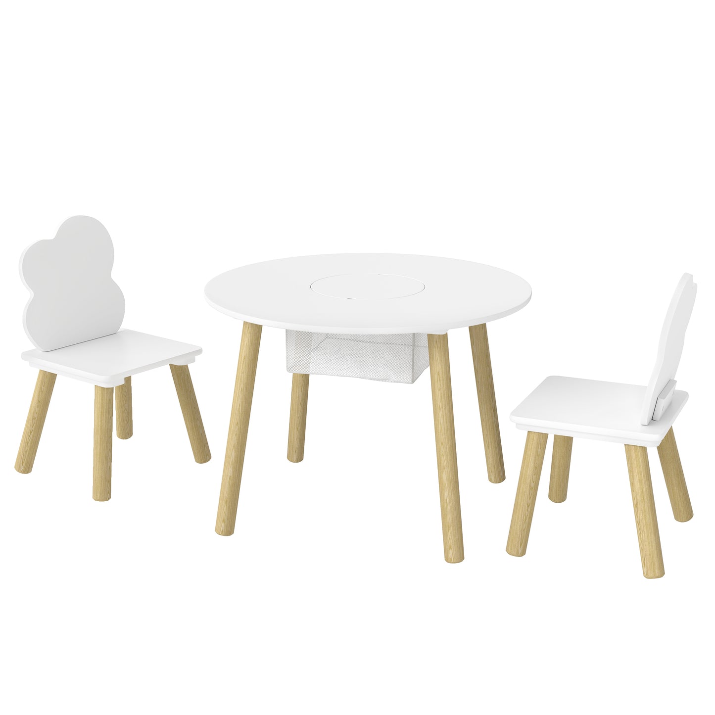 Kids Table and Chairs Set with Storage Bag Toddler Table and Chairs Set 3 Piece for Playroom White