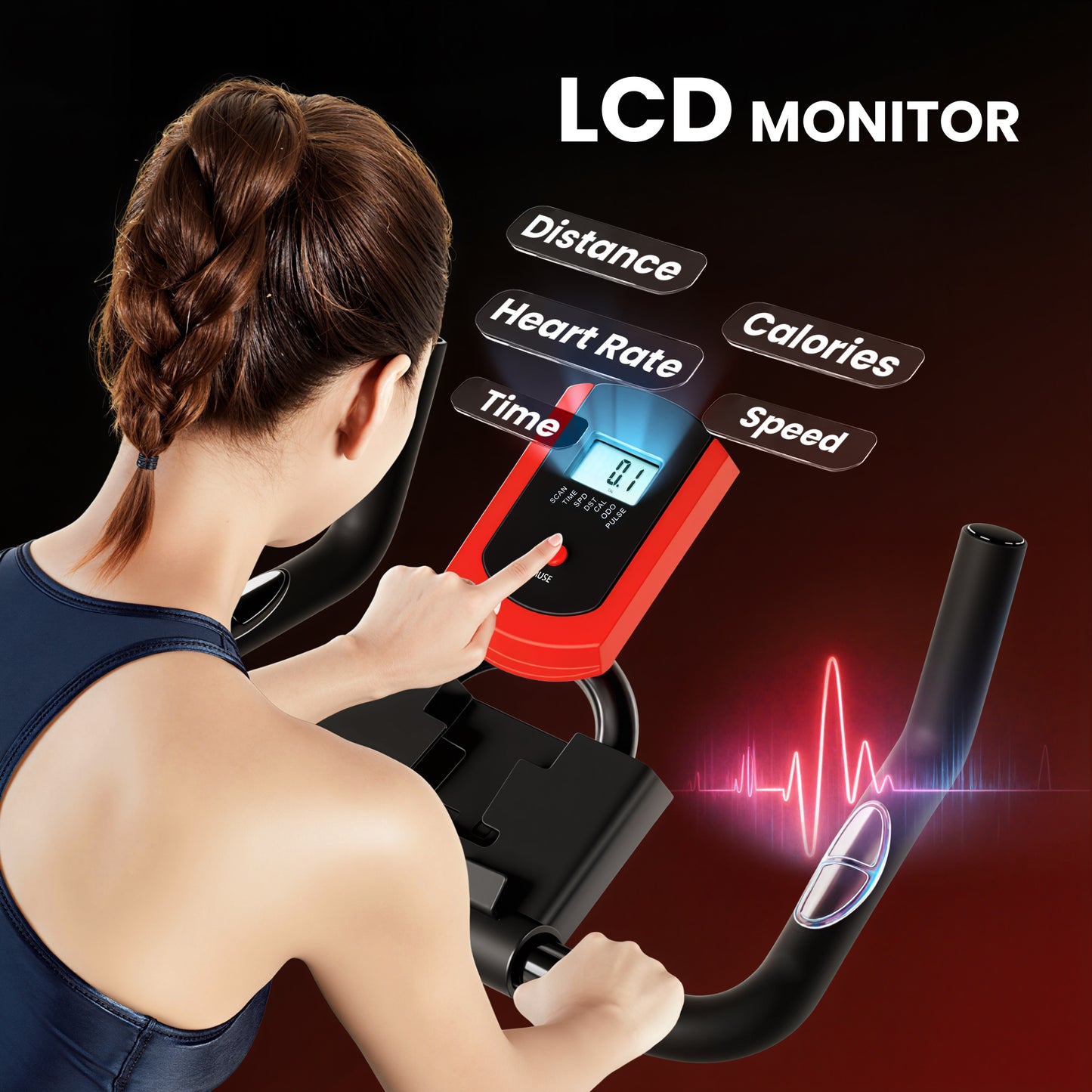 Indoor Upright Exercise Bike Machine, with Adjustable Seat, Resistance, Handlebar, LCD Display