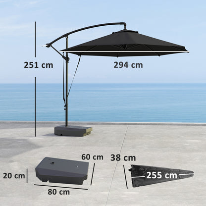 3(m) Garden Cantilever Parasol with Fillable Base up to 90kg, Wind Protection Strap, Cover