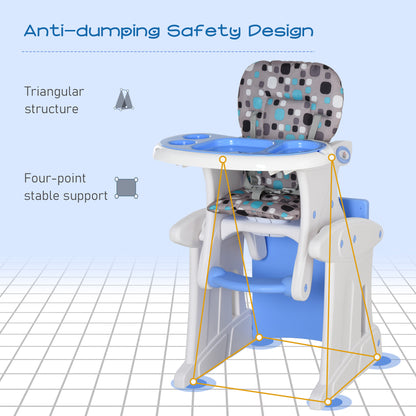 2 in 1 Convertible Baby High Chair Toddler Table Chair Infant Feeding Seat Removable Food Tray Safety Harness Blue