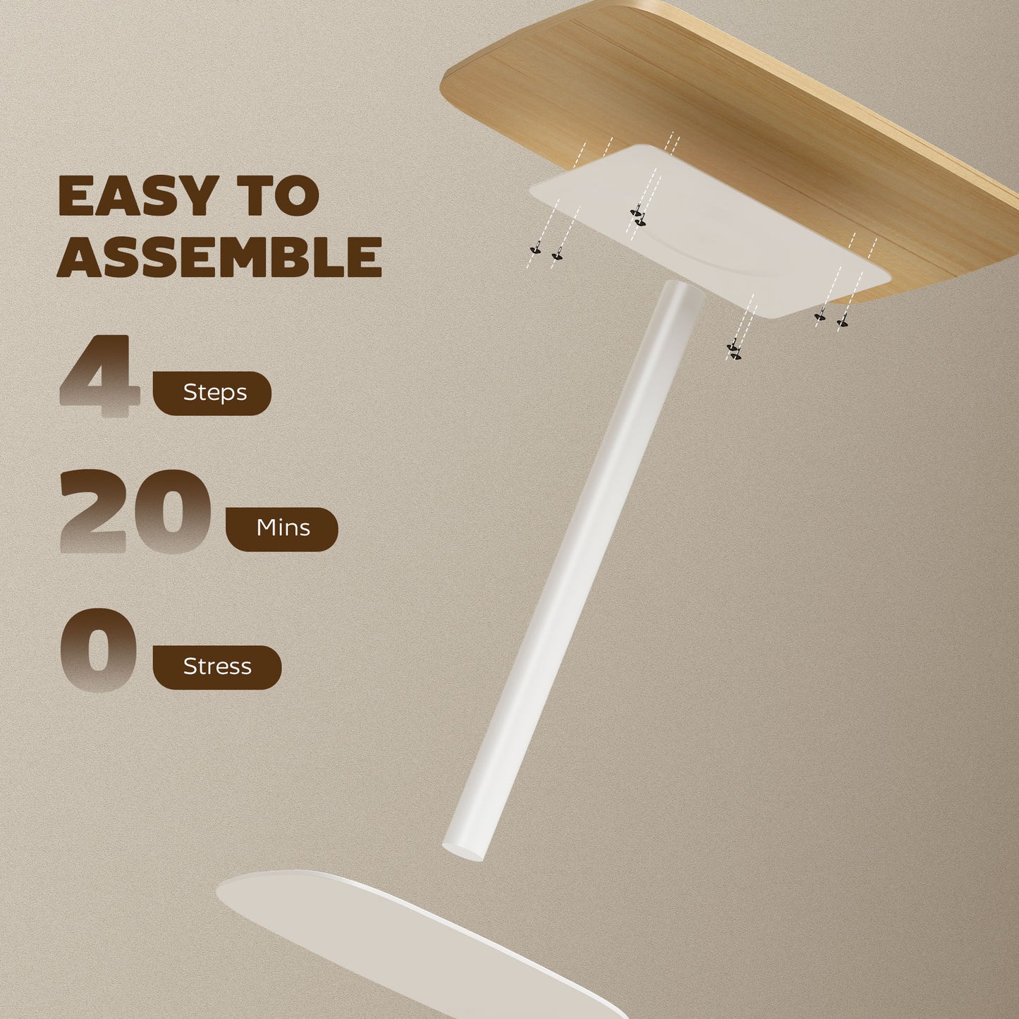 Small Dining Table, 60 cm Square Kitchen Table with Wood-veneer Top and Steel Base - Natural Wood Finish