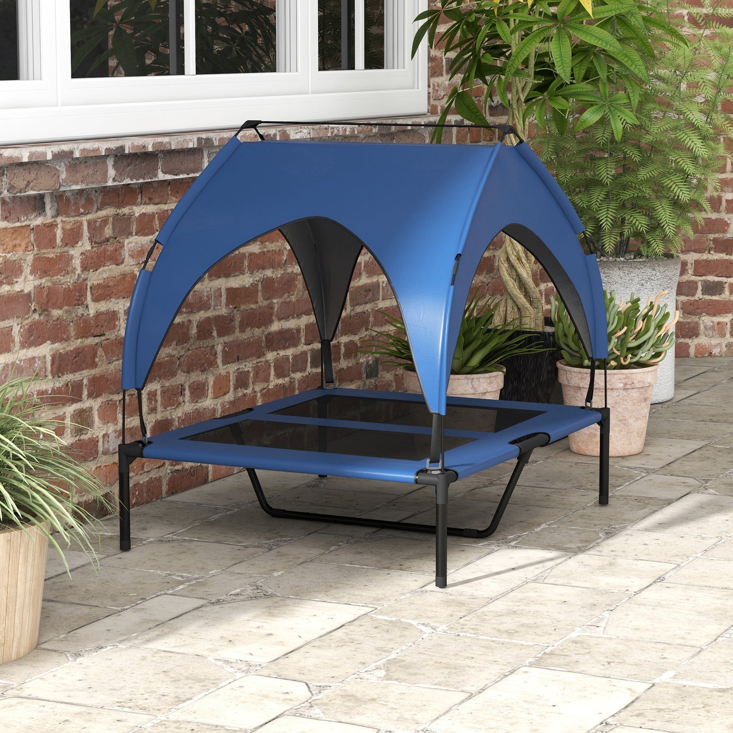 Cooling Raised Pet Bed w/ Washable Breathable Mesh, for Medium, Large Dogs, 91 x 76 x 89cm - Dark Blue