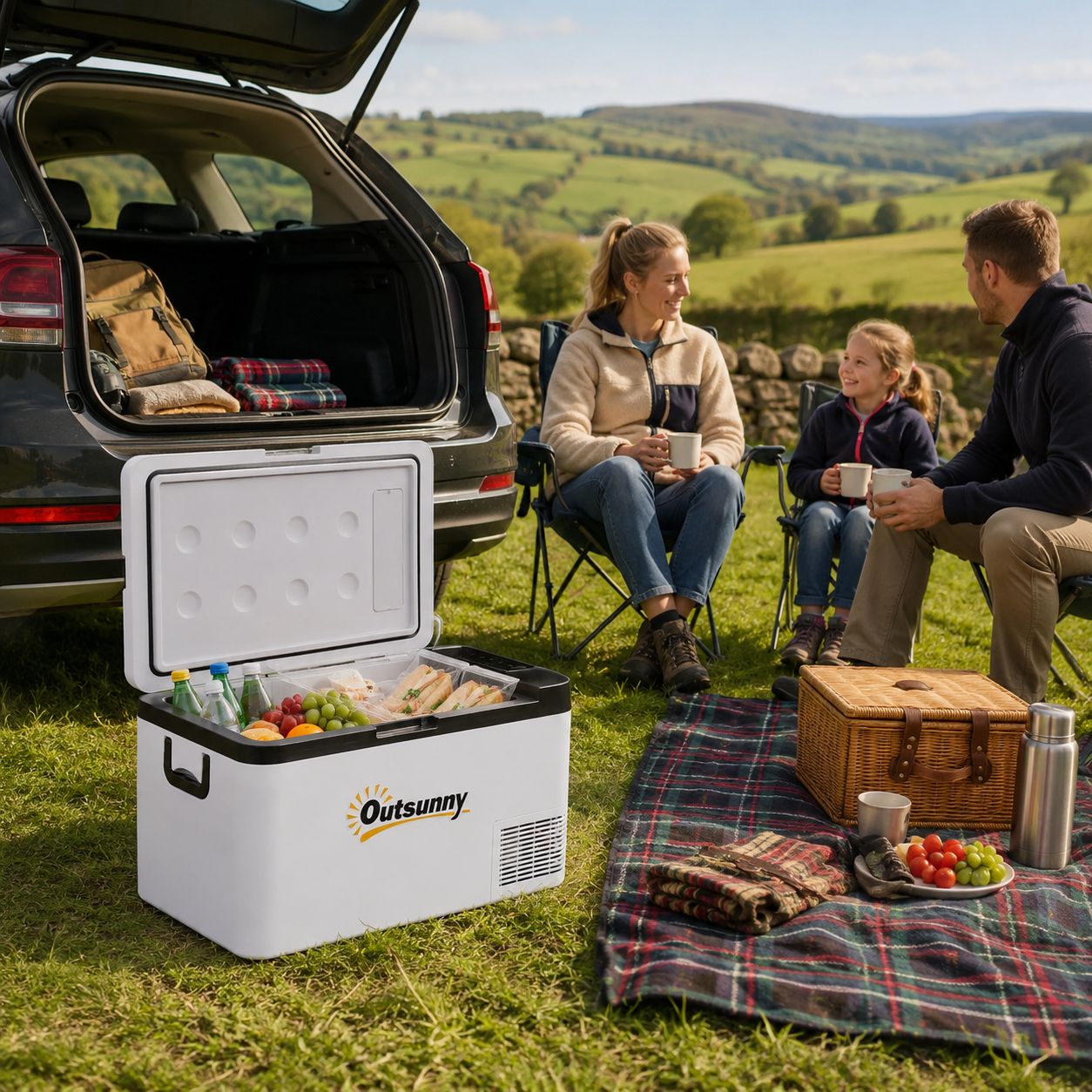 12V Car Refrigerator w/ LED Light & Foldable Handles, 25L Portable Compressor Cooler