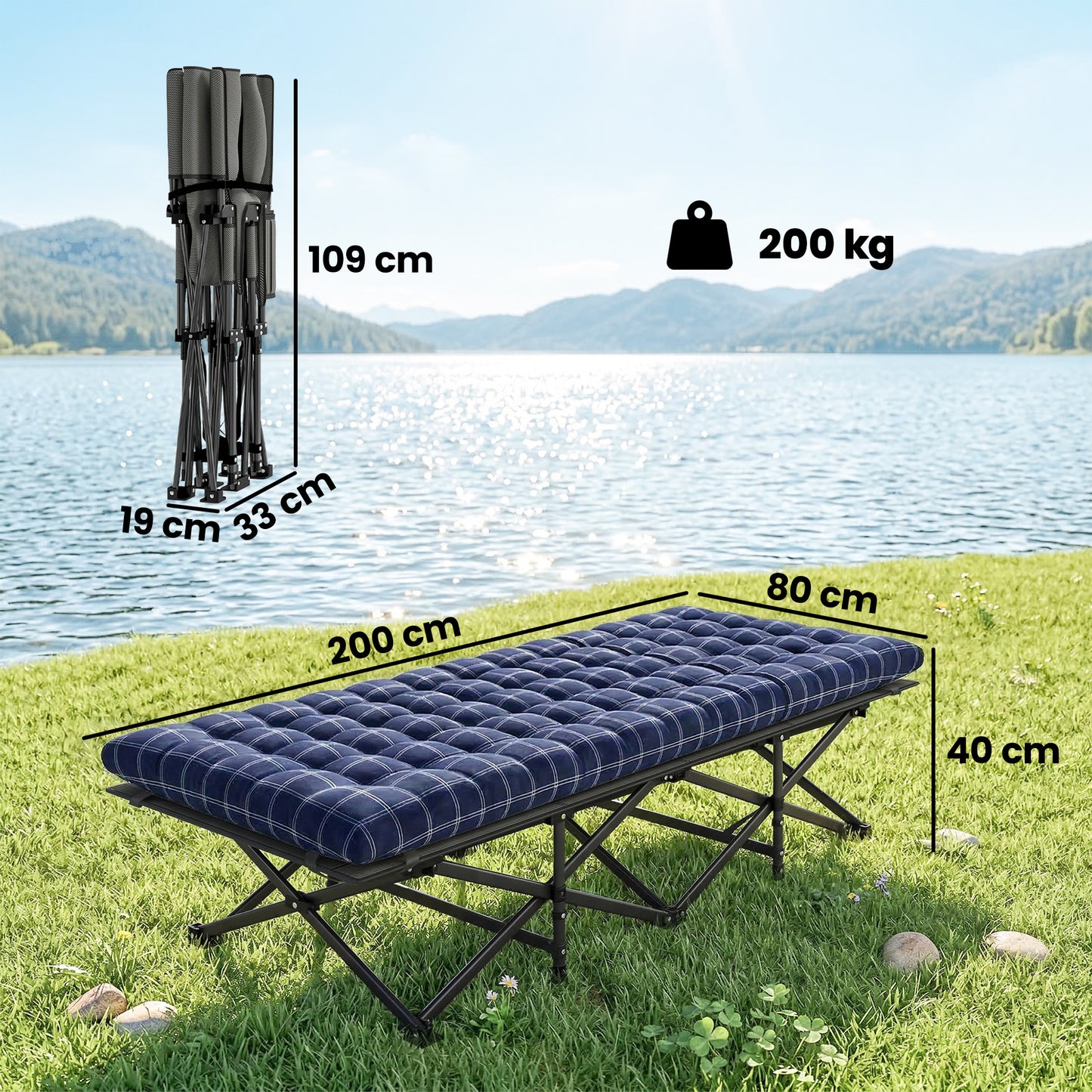 Camping Cot with Soft Pad, 80cm Extra Wide Folding Cots with Side Pocket and Carry Bag, Blue