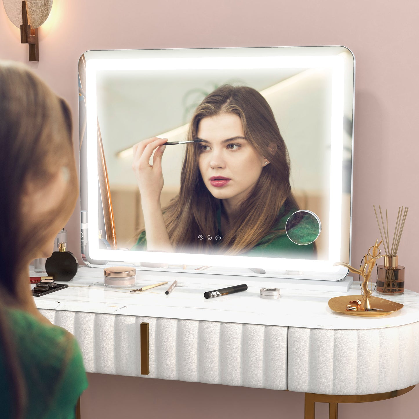 Vanity Mirror with Lights, Large 80x62 cm Lighted Makeup Mirror with 3 Colour, 10X Magnifying, USB Charging Port