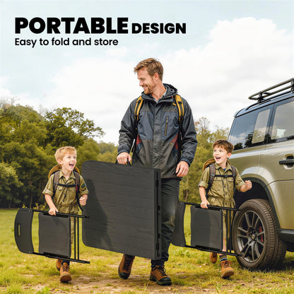 5 Piece 6ft Foldable Table and Chairs, Portable Picnic Table Set with 4 Chairs, Waterproof Top and Steel Frame, Black