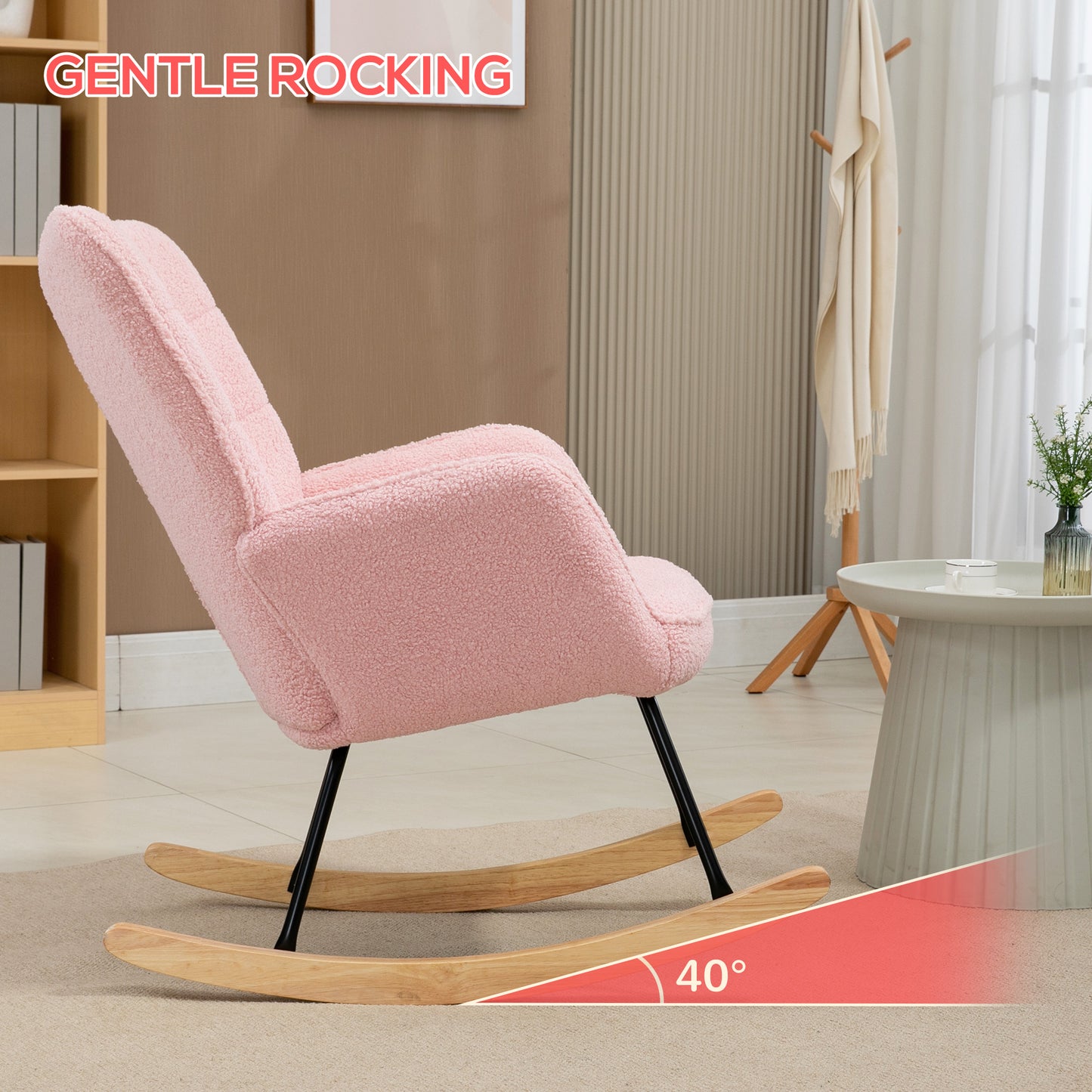 Soft Fleecey Rocking Wingback Chair - Pink