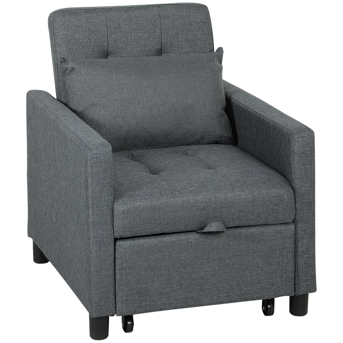 3-In-1 Chair Bed, Convertible Sleeper Chair with Adjustable Backrest, Pillow and Footrest for Living Room, Dark Grey