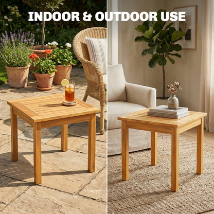 Coffee Table Fully Assembled Patio Side Table Slatted Top Solid Acacia Wood for Indoor Outdoor Natural Wood