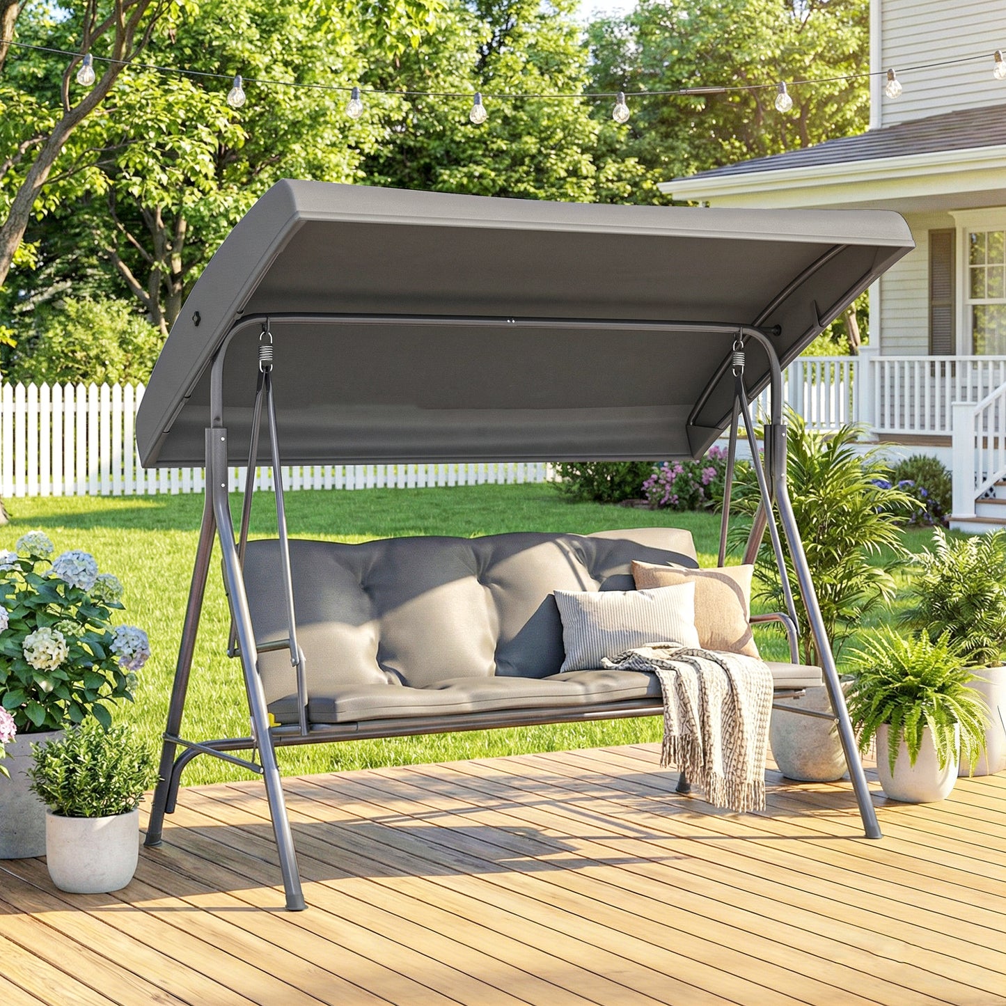 Three-Seater Garden Swing Seat - Dark Grey