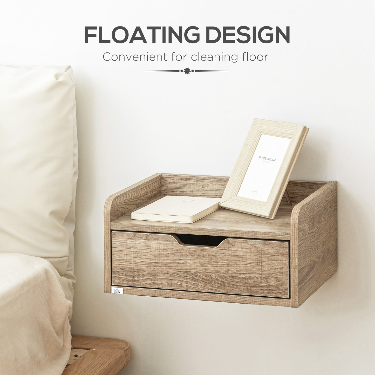 Floating Nightstands Set of 2, Wall Mounted Bedside Table with Drawer for Bedroom, Natural