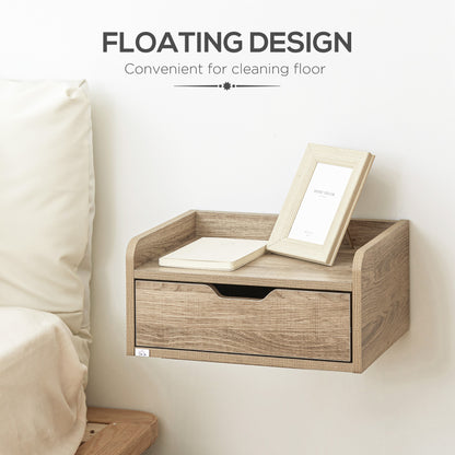 Floating Nightstands Set of 2, Wall Mounted Bedside Table with Drawer for Bedroom, Natural