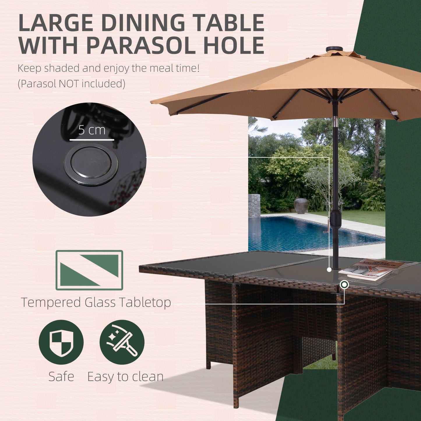 10 Seater Rattan Cube Garden Furniture Set with Parasol Hole, Rattan Dining Set with Cushions