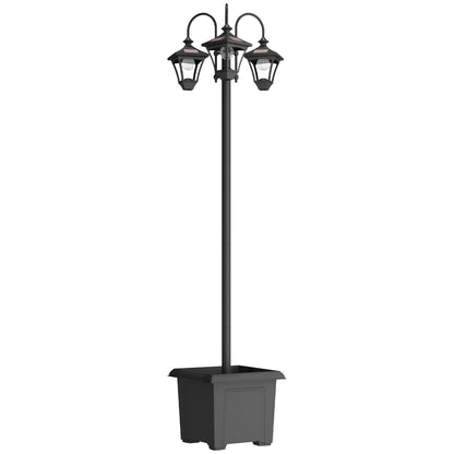 Solar Lamp Post with Dusk-to-Dawn Sensor Street Light with 3-Head Planter 185 cm Black