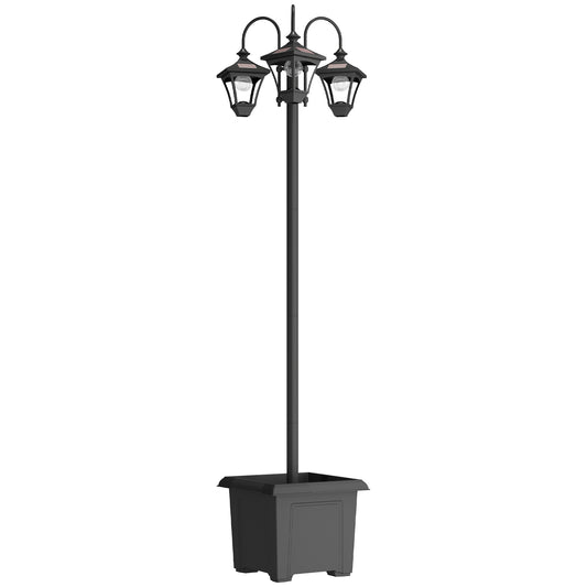 Solar Lamp Post with Dusk-to-Dawn Sensor Street Light with 3-Head Planter 185 cm Black