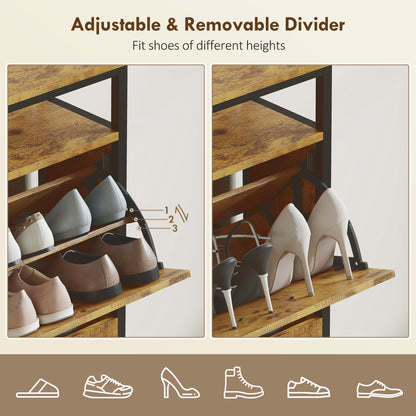 Shoe Storage Cabinet with 4 Flip Drawers and Open Shelf - Rustic Brown