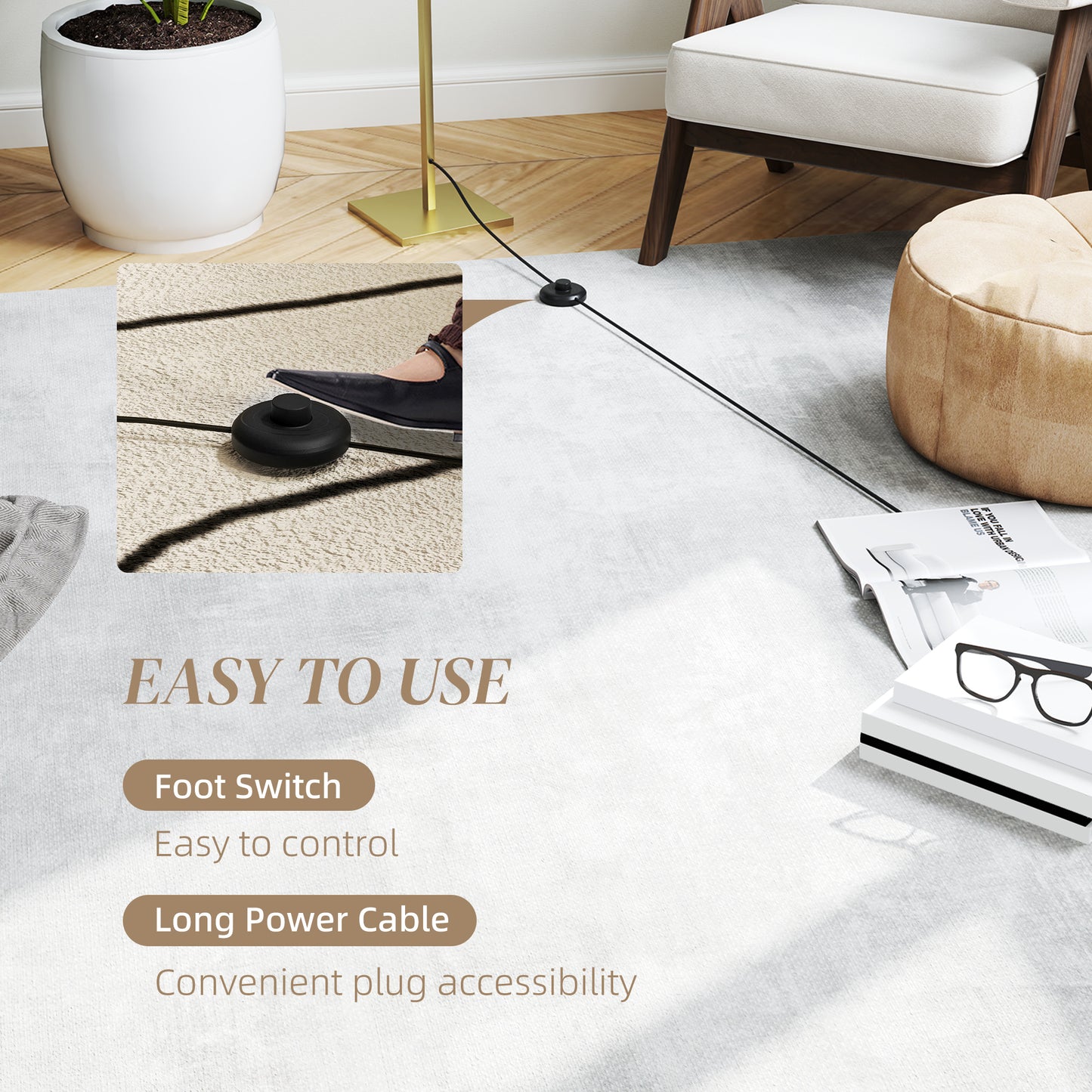 LED Floor Lamp with 3 Adjustable Brightness, Modern Dimmable Standing Lamp with Foot Switch for Bedroom, Living Room