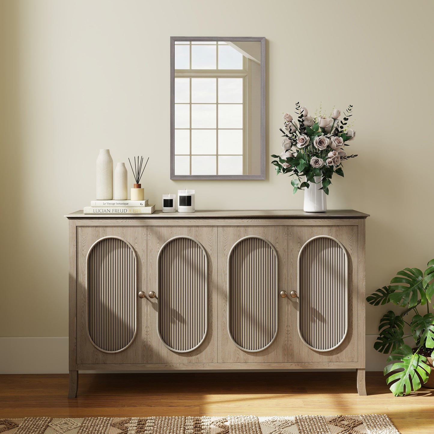 Wall Bathroom Mirror, 40 x 60 cm Wall-Mounted Mirror for Living Room, Bedroom, Hallway, Grey