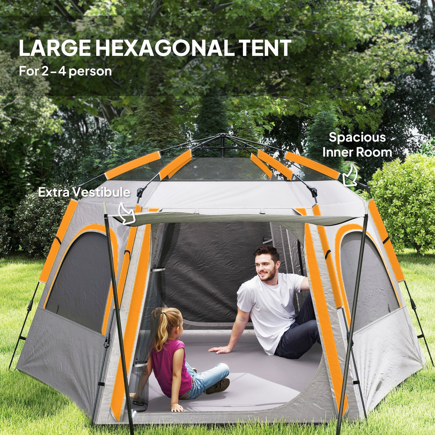 Instant Pop Up Camping Tent, 2/3/4 Person Easy Setup Dome Family Tent with Vestibule, Rainfly, 4 Mesh Windows & 2 Doors