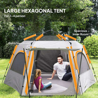 Instant Pop Up Camping Tent, 2/3/4 Person Easy Setup Dome Family Tent with Vestibule, Rainfly, 4 Mesh Windows & 2 Doors