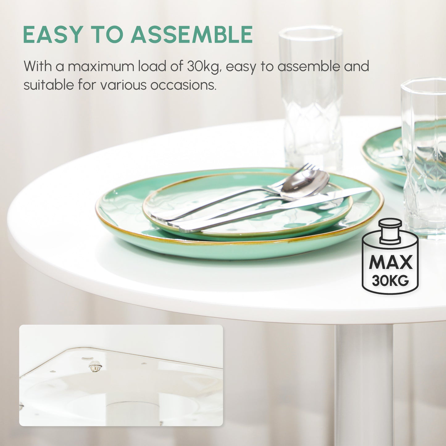 75H x Φ70cm Two-Person Minimalistic Dining Table - White
