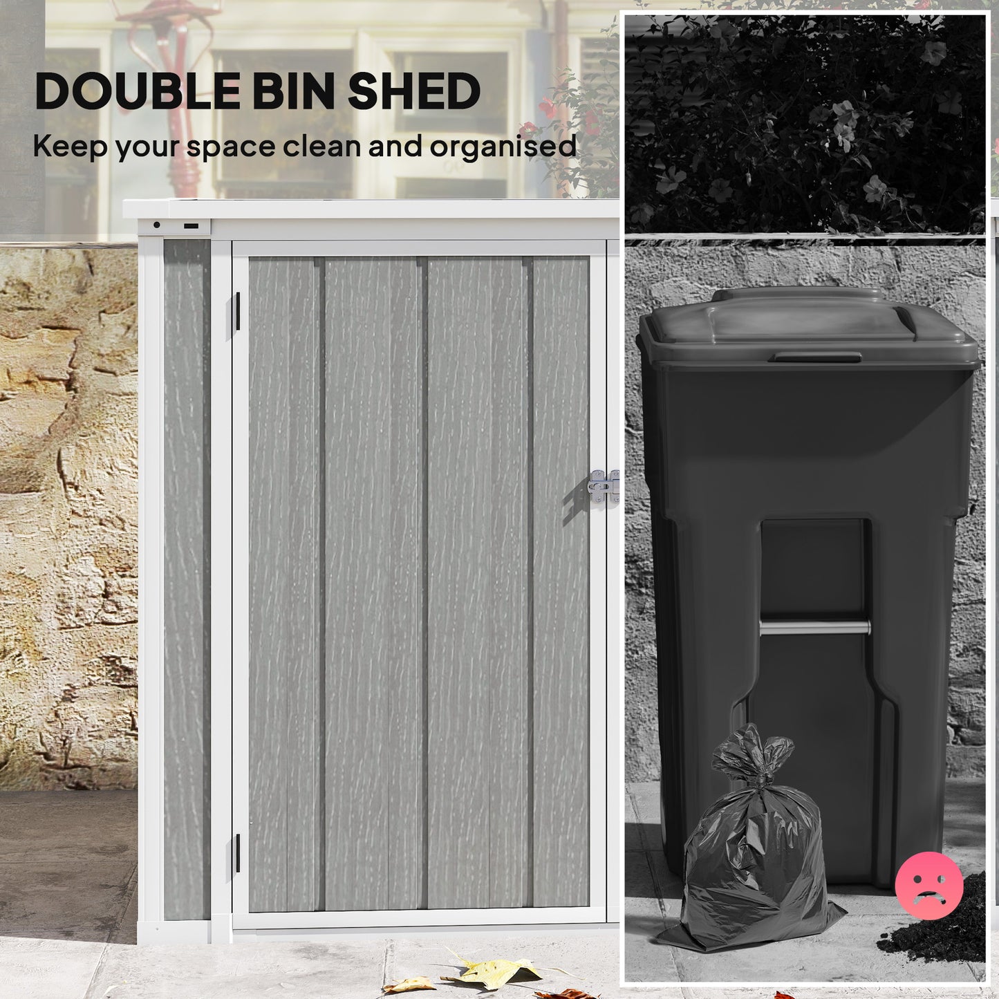 4.7 x 2.5FT Garden Shed, Double Bin Storage Shed with Lockable Doors