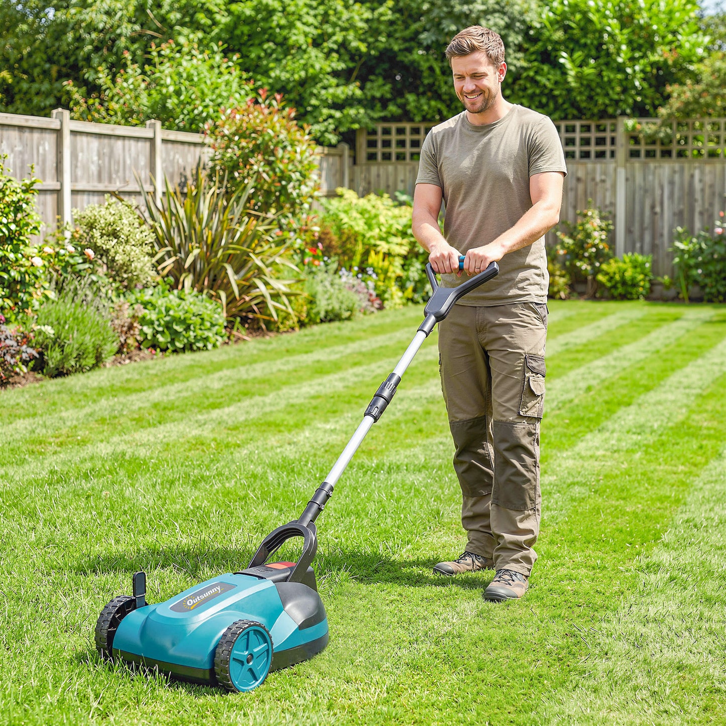18V Cordless Lawnmower with 2 x 4Ah Batteries & Charger, Battery Lawn Mower with 21cm Cutting Width, 3 Cutting Heights