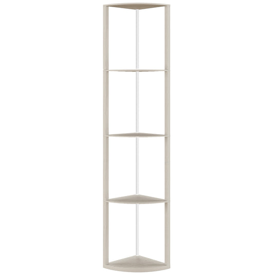 RGB LED Floor Lamp with Shelves, 4-Tier Dimmable Standing Lamp with Remote Control, Oak