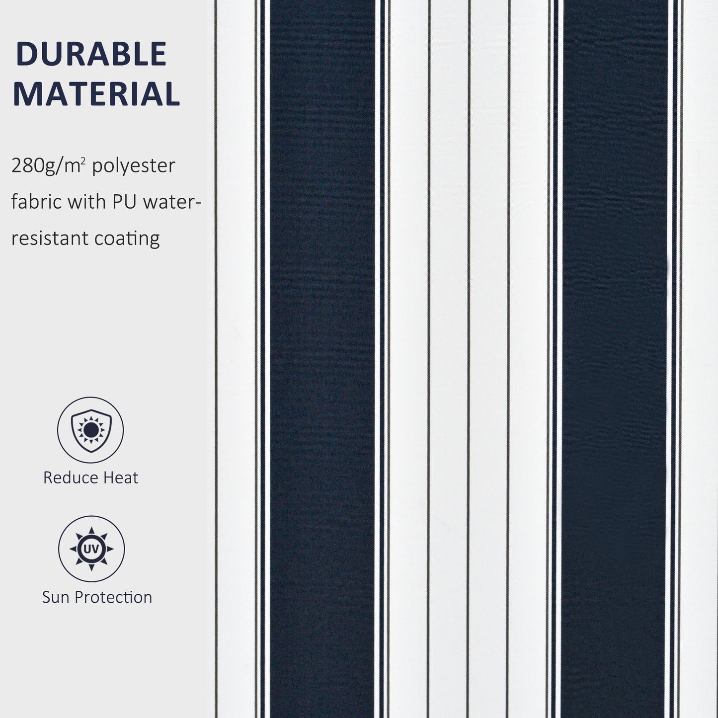 Manual Retractable Awning, 3x2.5 m-Blue/White Stripes