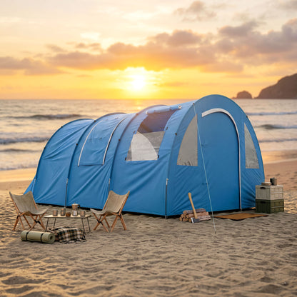 4 Man Camping Tent with 2 Room, Floor and Carry Bag - Blue