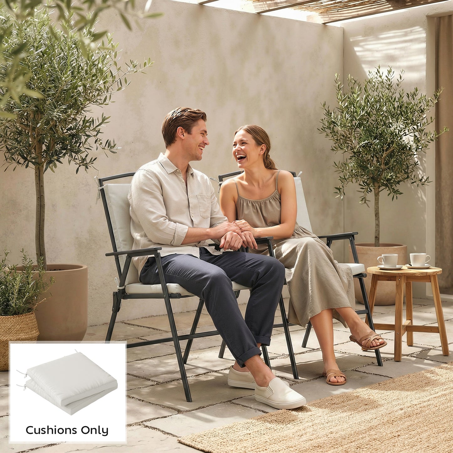 Outdoor Seat Cushions Set of 2 with Ties, Waterproof Garden Seat Pads, Cream White