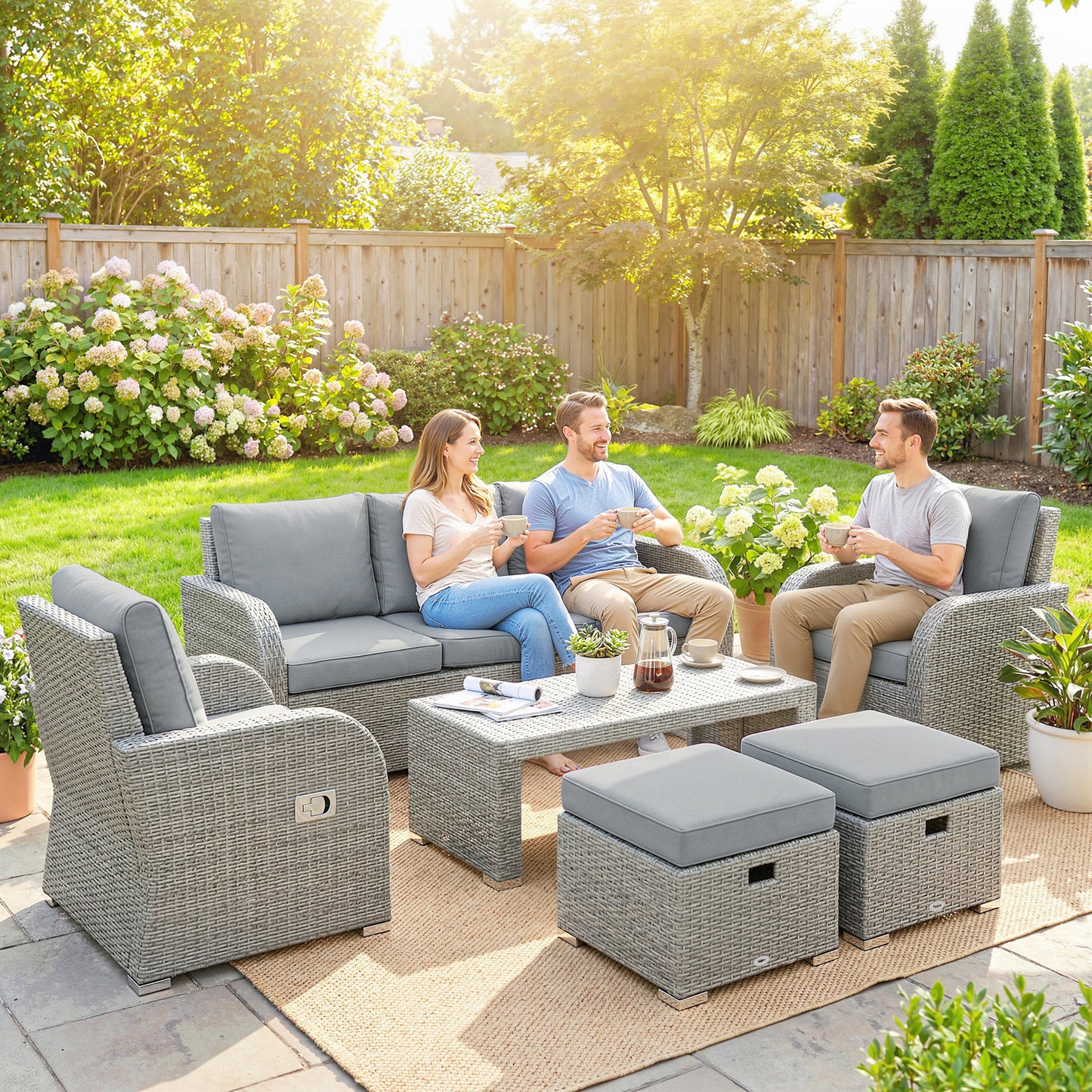 Six-piece Rattan Garden Furniture Set with Reclining Armchairs - Dark Grey