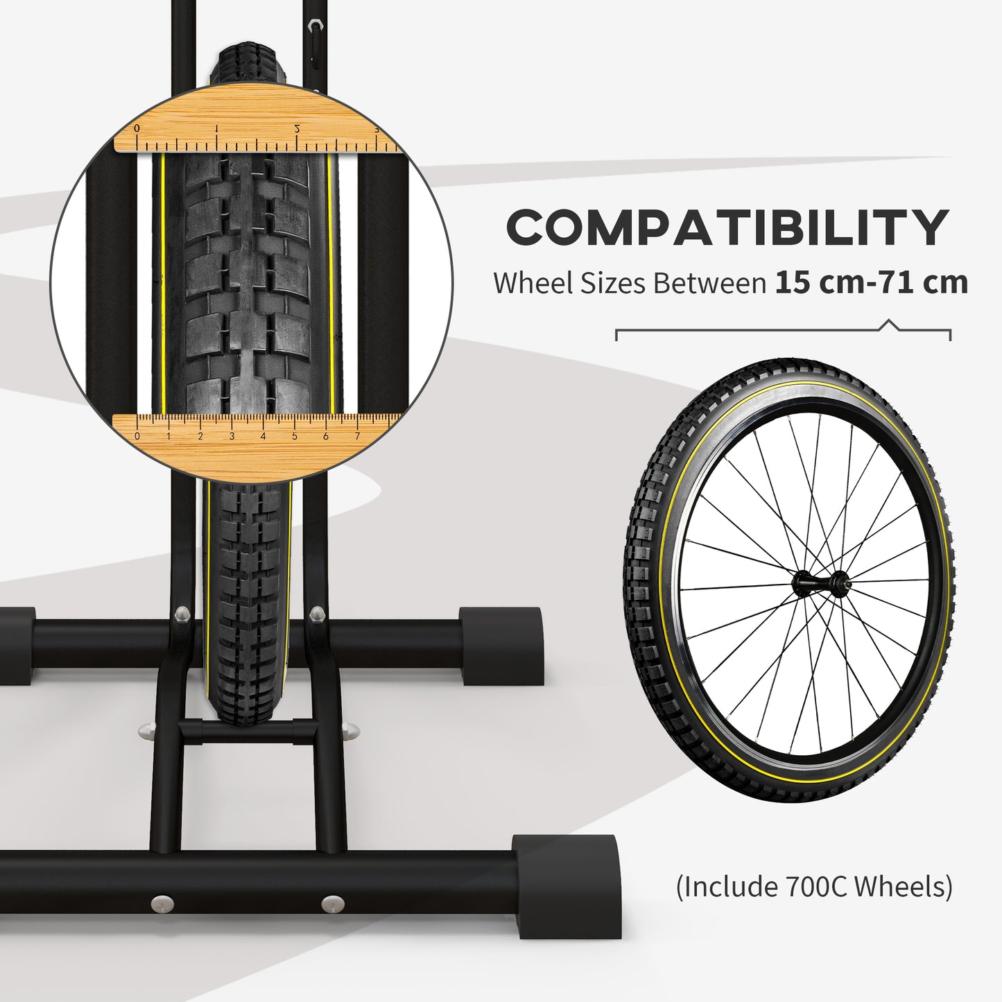 Vertical and Horizontal Bike Rack Bicycle, Storage Stand with Adjustable Hooks, for 24"-29" Wheels, 700c Bike