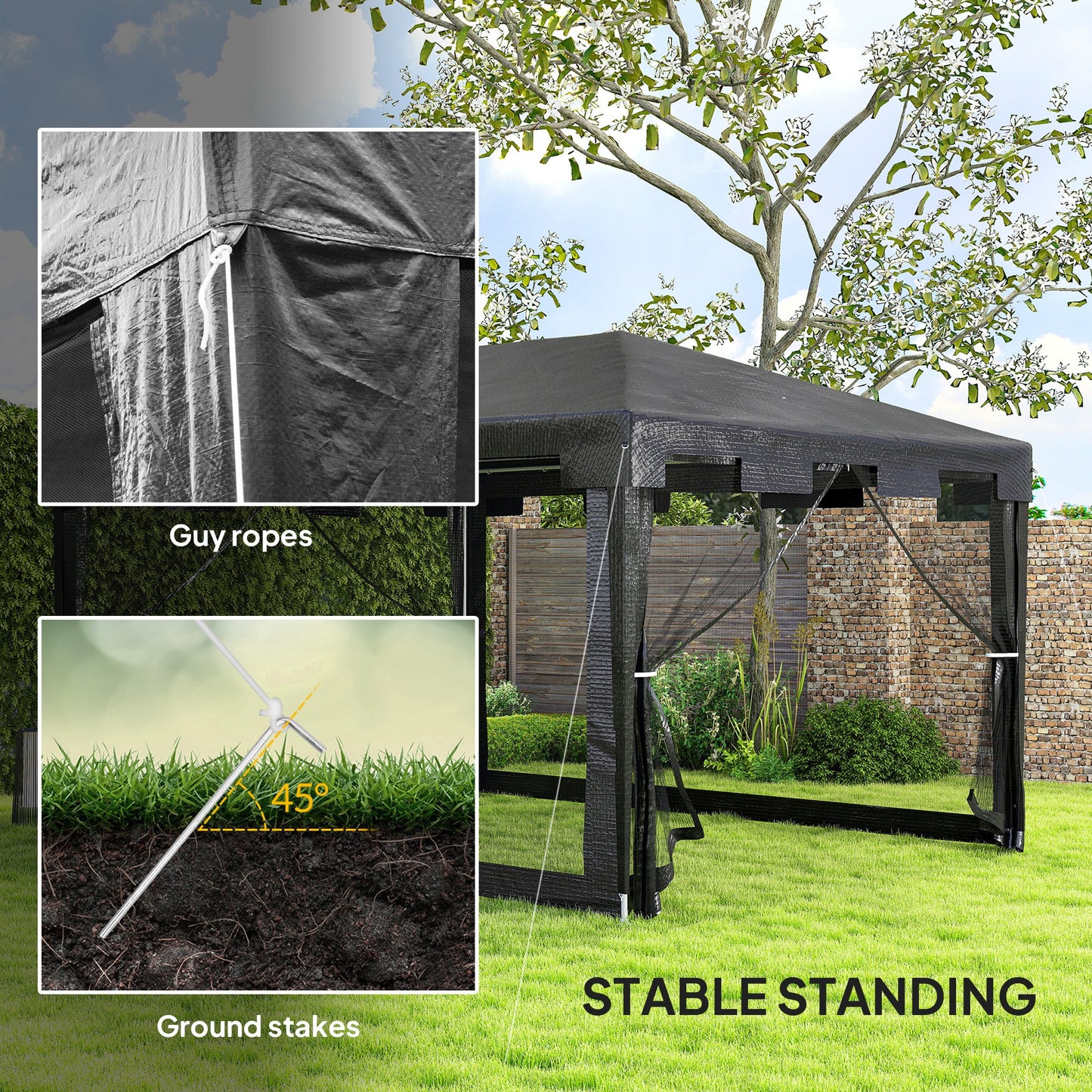 4 x 3 m Party Tent Wedding Gazebo Outdoor Waterproof PE Canopy Shade with Panel