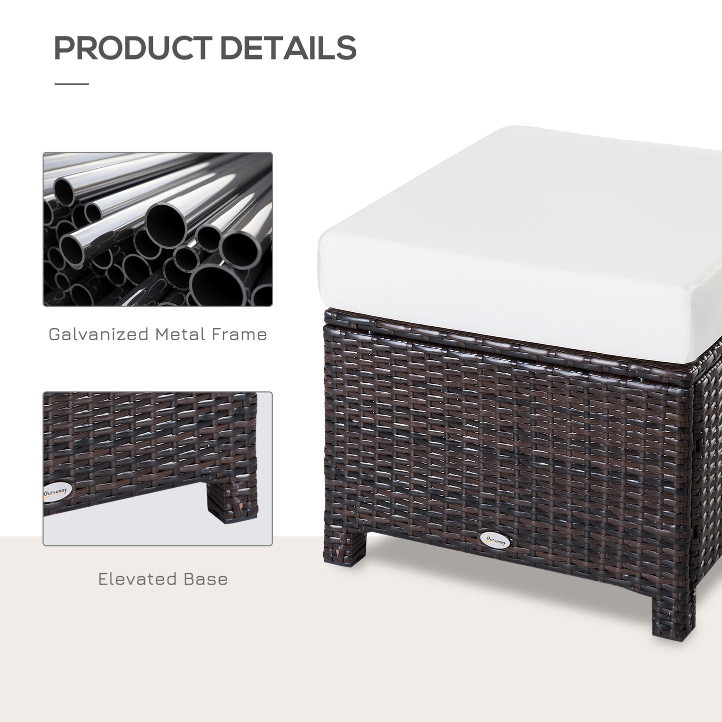 Rattan Footstool Wicker Ottoman with Padded Seat Cushion Outdoor Patio Furniture for Garden Poolside Living Room