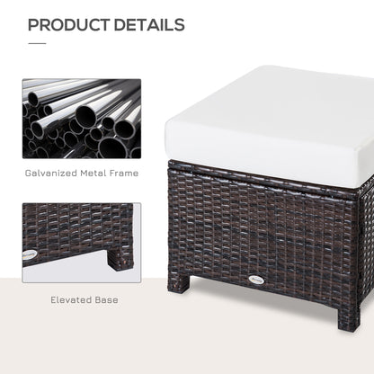 Rattan Footstool Wicker Ottoman with Padded Seat Cushion Outdoor Patio Furniture for Garden Poolside Living Room