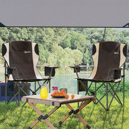 Set of 2 Folding Camping Chairs, Padded Camping Chairs with Adjustable Armrests