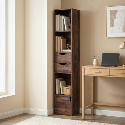 Bookcase with Drawers Adjustable Shelf Bookshelf with 2 Drawers and Cabinet 158 cm Rustic Brown
