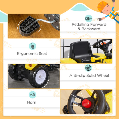 Ride On Tractor, Toddler Excavator Toy, Pretend Play Construction Truck with Adjustable Bucket, Horn for 3 Years+