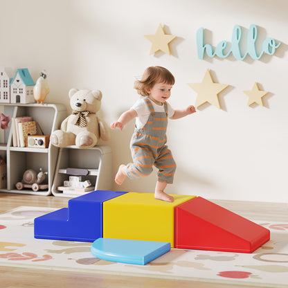 Soft Play 4-piece Climb and Crawl Foam Toddler Stairs and Ramp Colorful Children's Educational Software Activity Toys for Bab