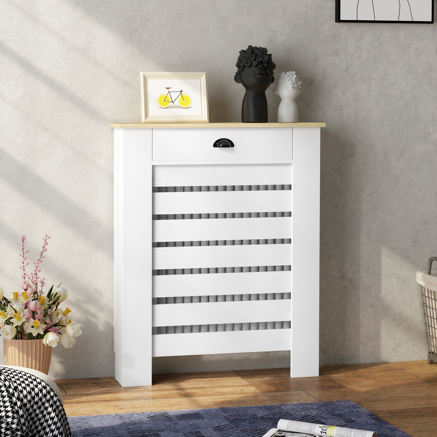 95.5H x 78Wcm Radiator Cover, with Drawer - White