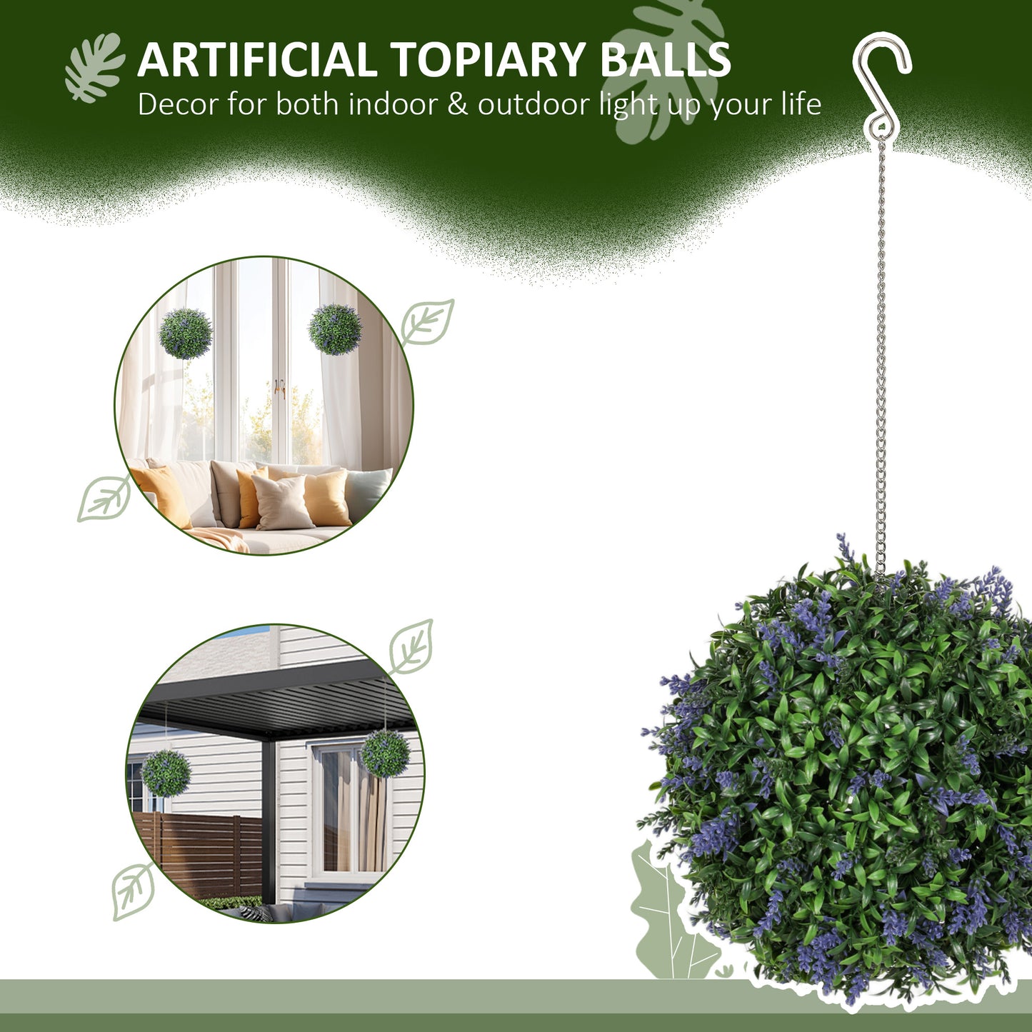 Set of 2 Artificial Plant Topiary Balls, UV-protected Fake Decorative Plants, Purple