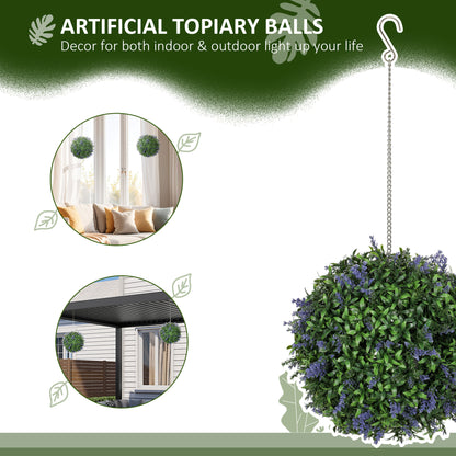 Set of 2 Artificial Plant Topiary Balls, UV-protected Fake Decorative Plants, Purple