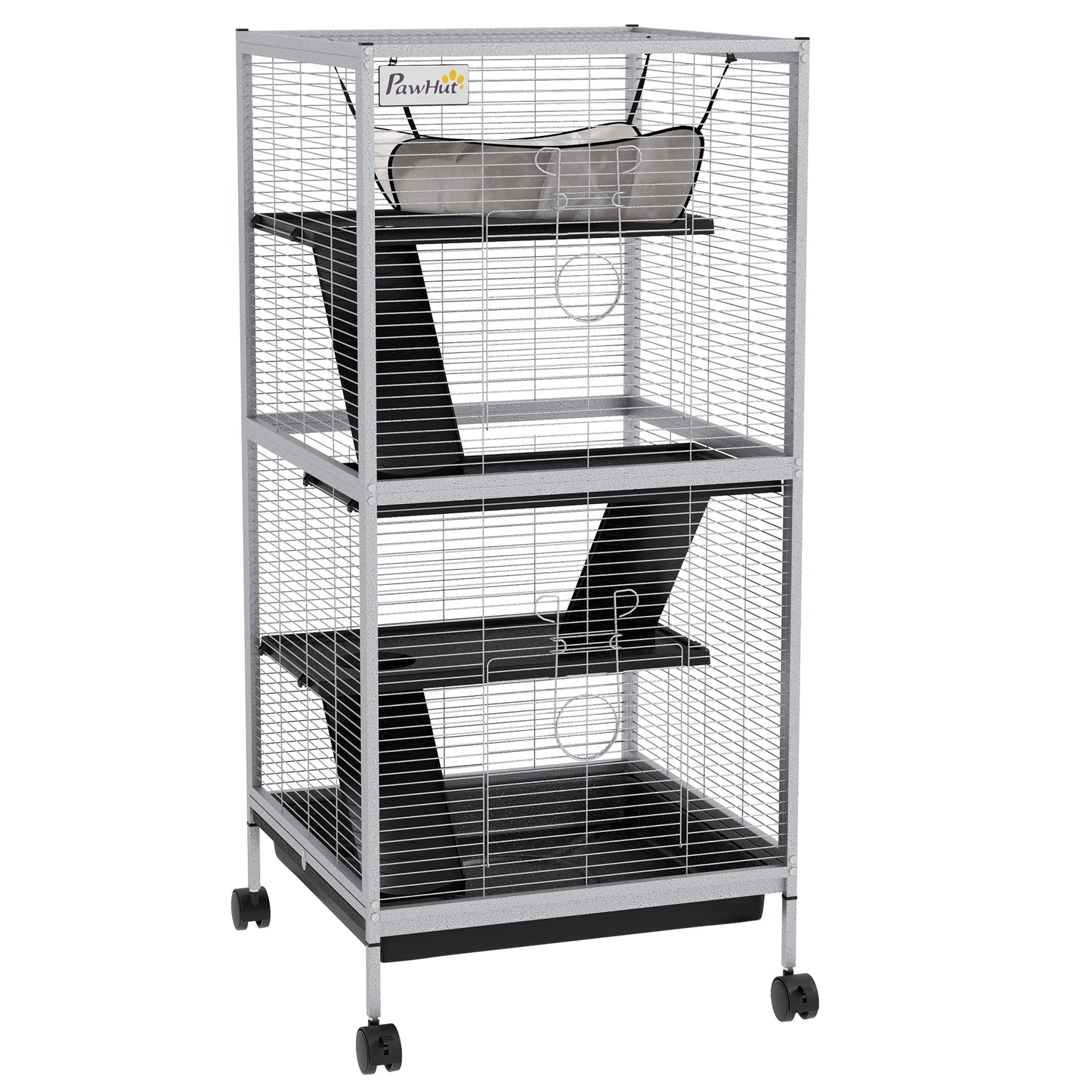 Small Animal Cage Pet Play House with Wheels Platforms Light Grey
